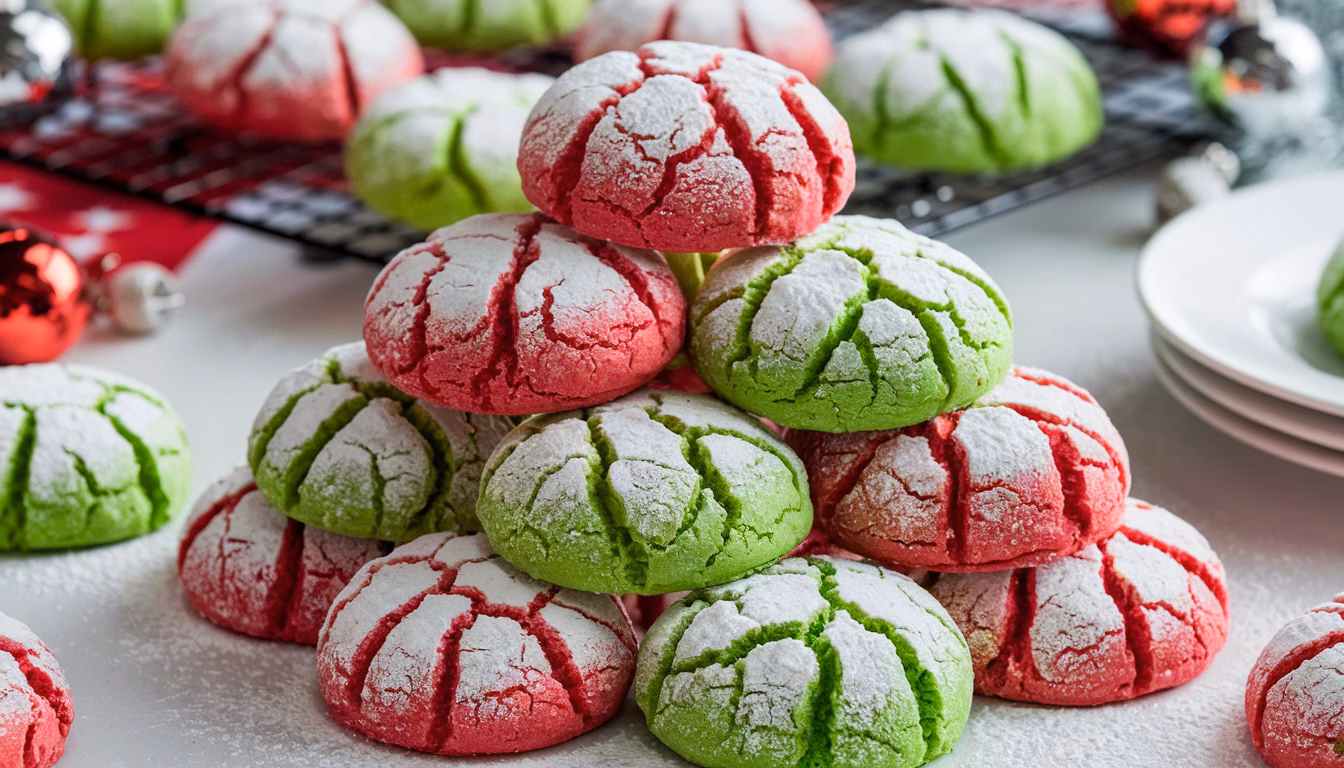 🎄🍪Festive Red and Green Crinkle Cookies Recipe!!❤️💚
