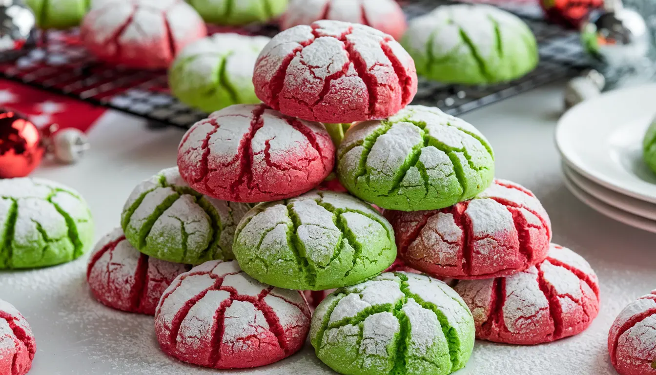 🎄🍪Festive Red and Green Crinkle Cookies Recipe!!❤️💚